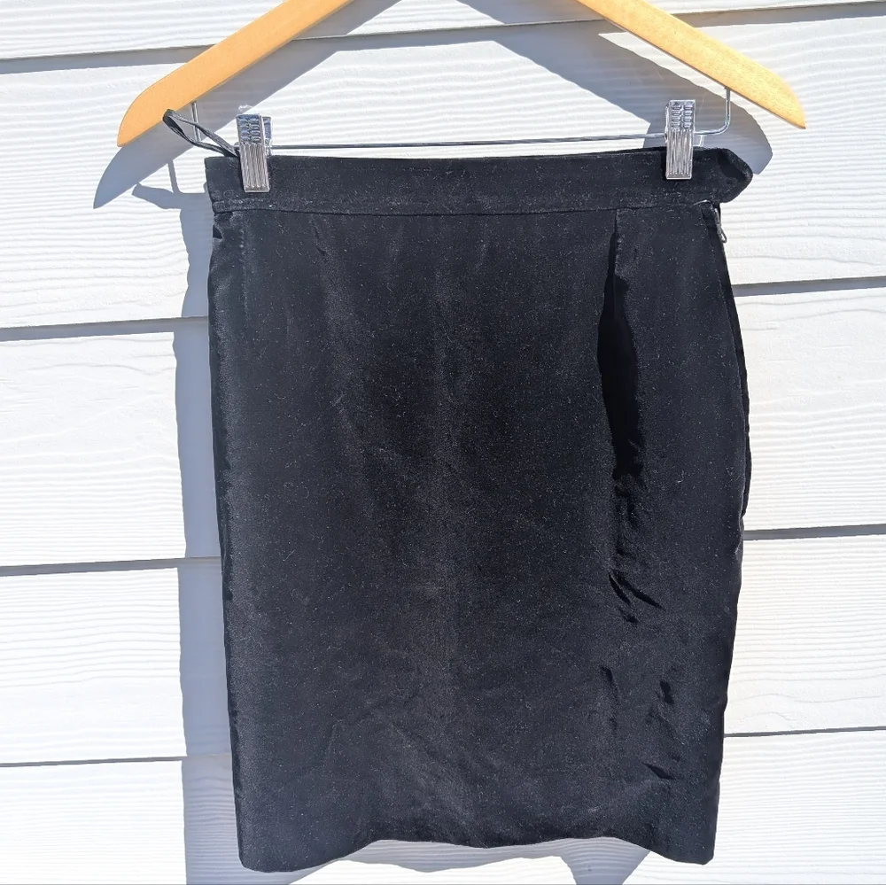 Saint Laurent Skirt Size 6 38 Rive Gauche Black Velvet Pencil Vintage Lined - Picture 4 of 10